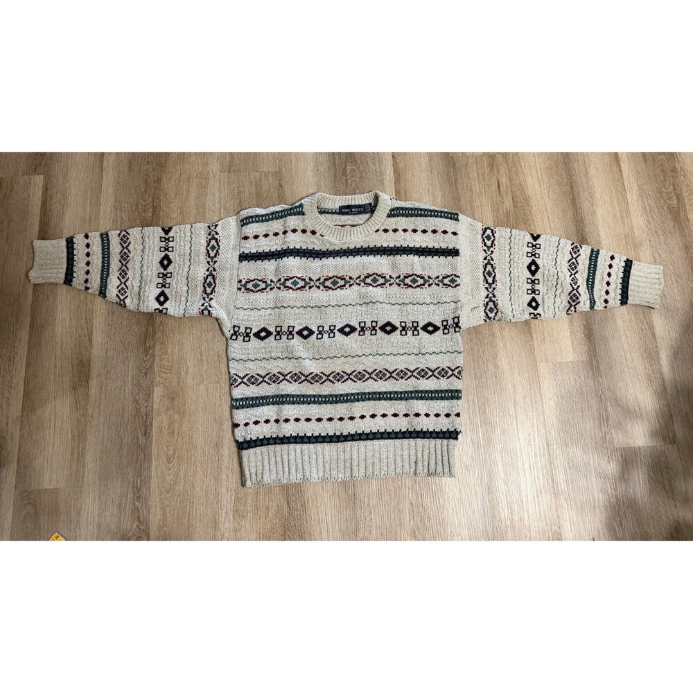 VTG 90s 80s John Weitz Grandpa Core Cotton Sweater Size Large Mens Eclectic